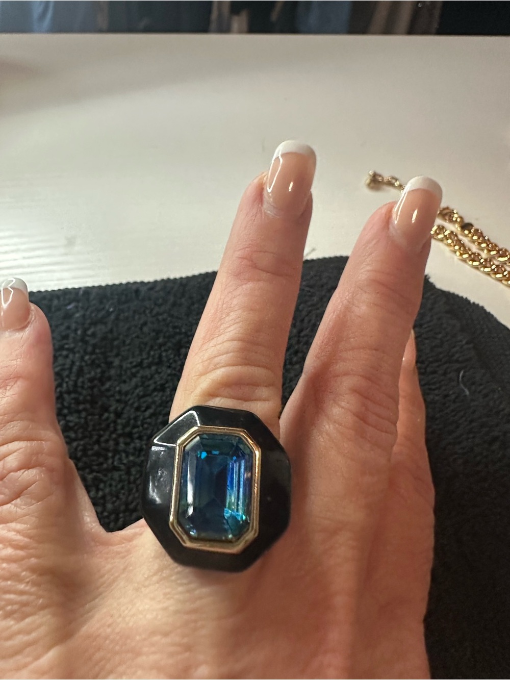 Bold Black Statement Ring with Large Blue Center Stone